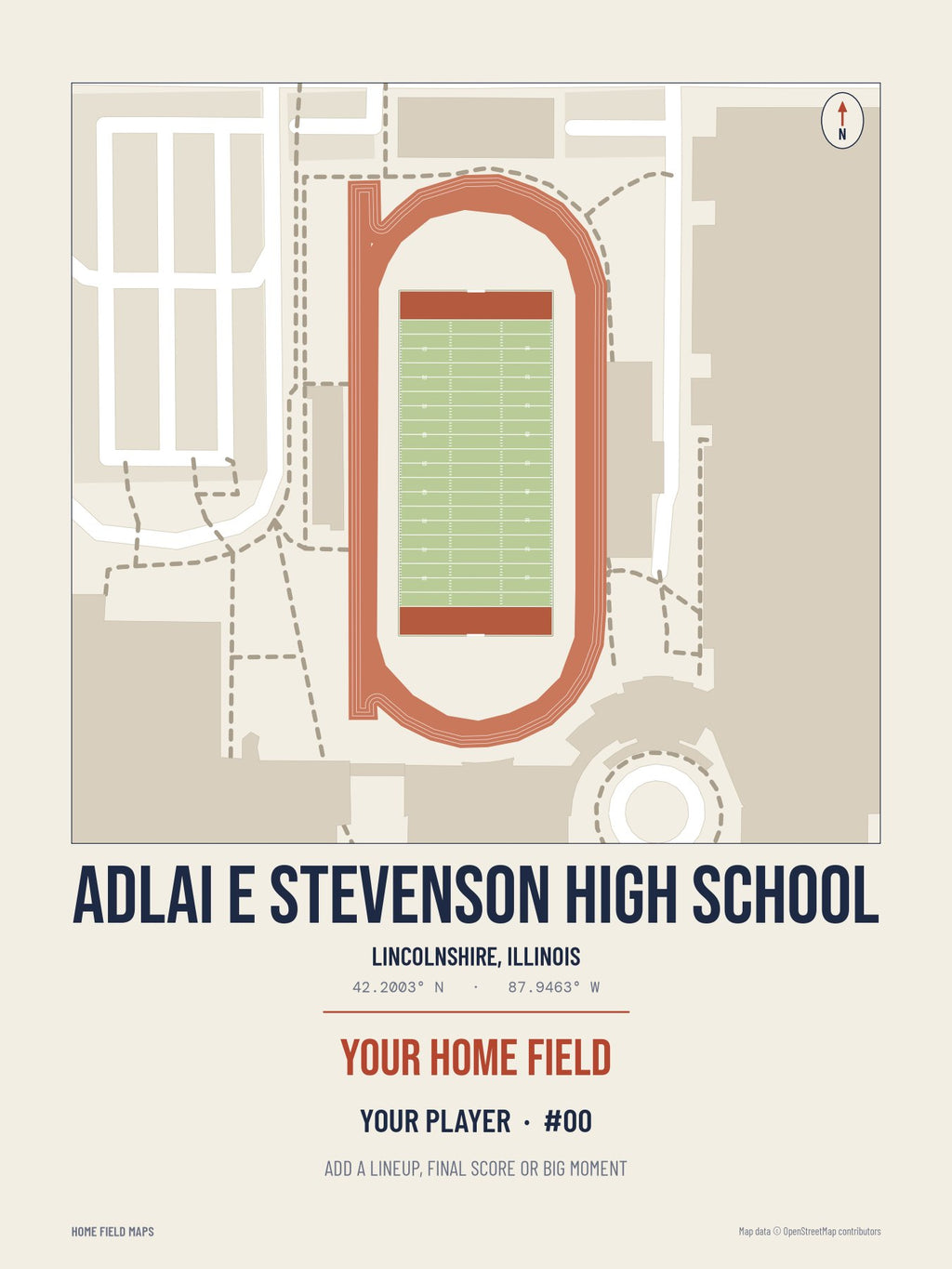 Adlai E Stevenson High School map print, classic style