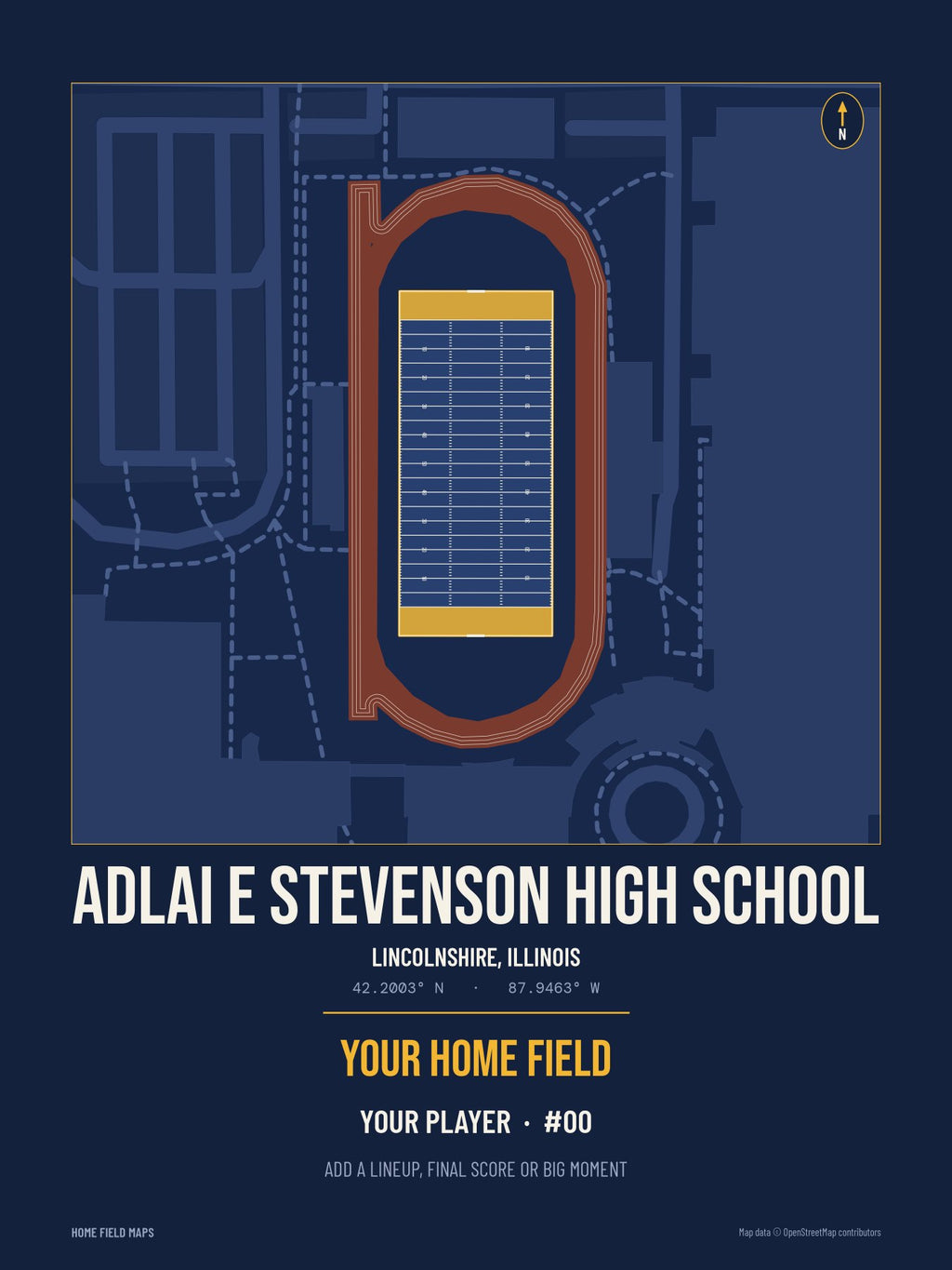 Adlai E Stevenson High School map print, team navy gold style