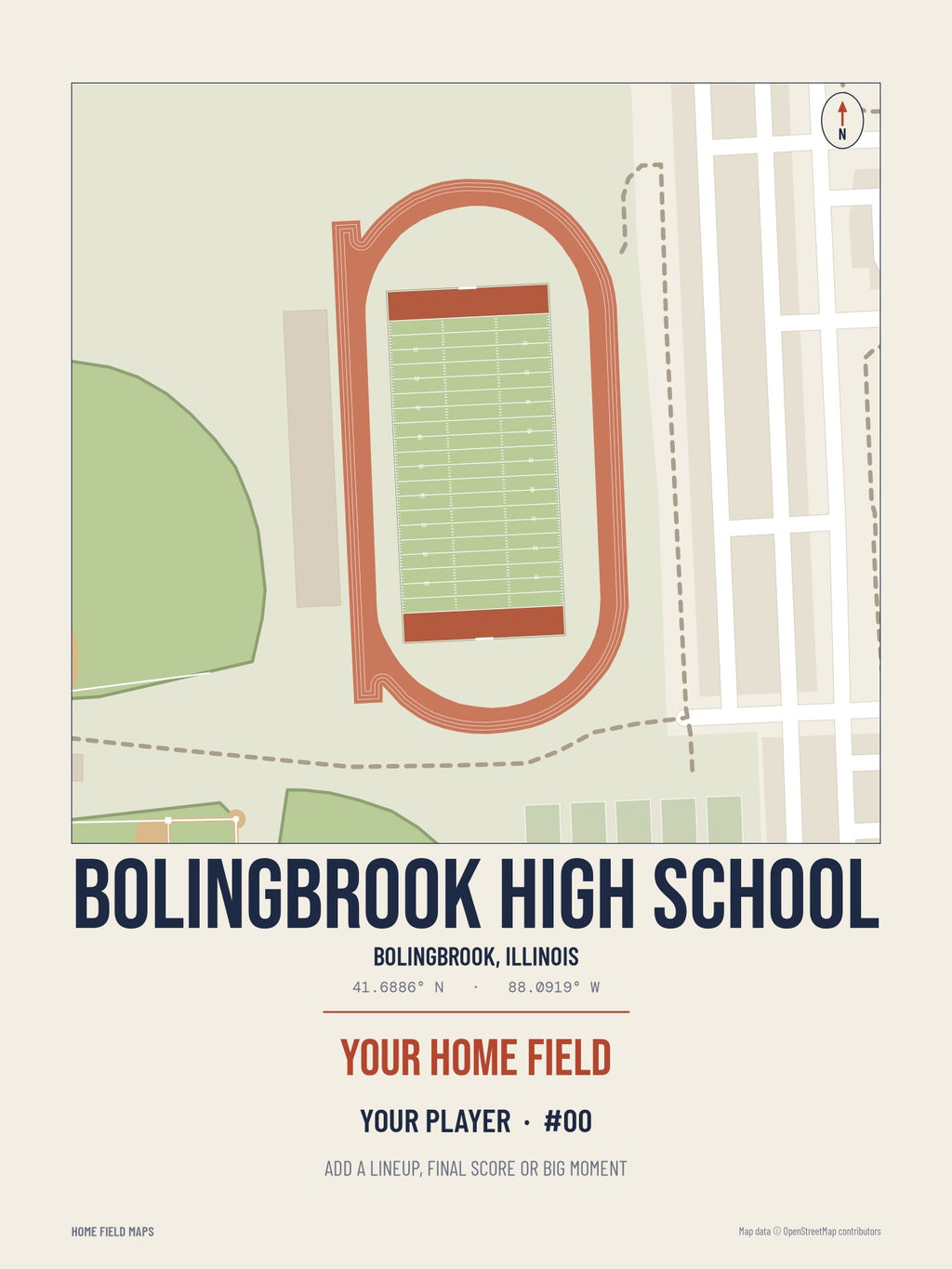 Bolingbrook High School map print, classic style