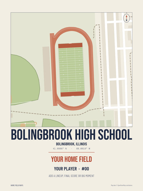 Bolingbrook High School map print, classic style