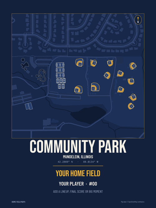 Community Park map print, team navy gold style