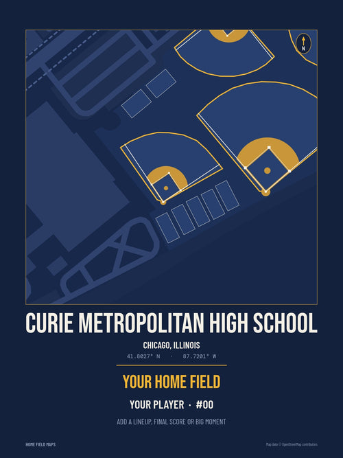 Curie Metropolitan High School map print, team navy gold style