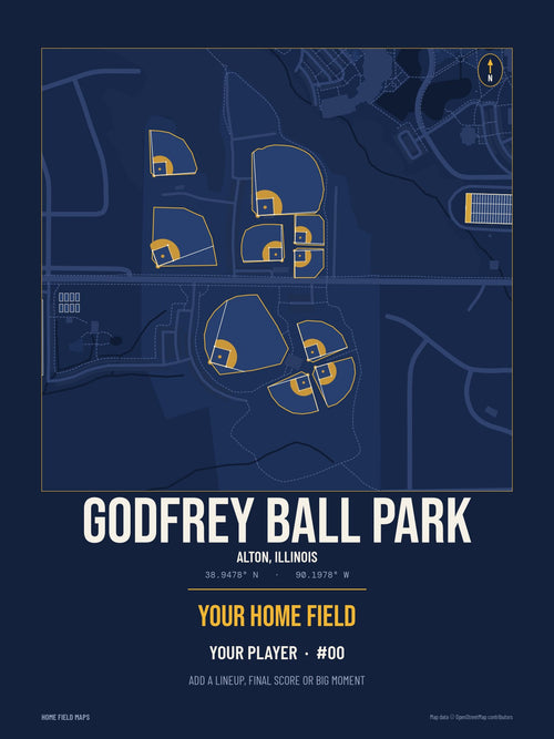 Godfrey Ball Park map print, team navy gold style