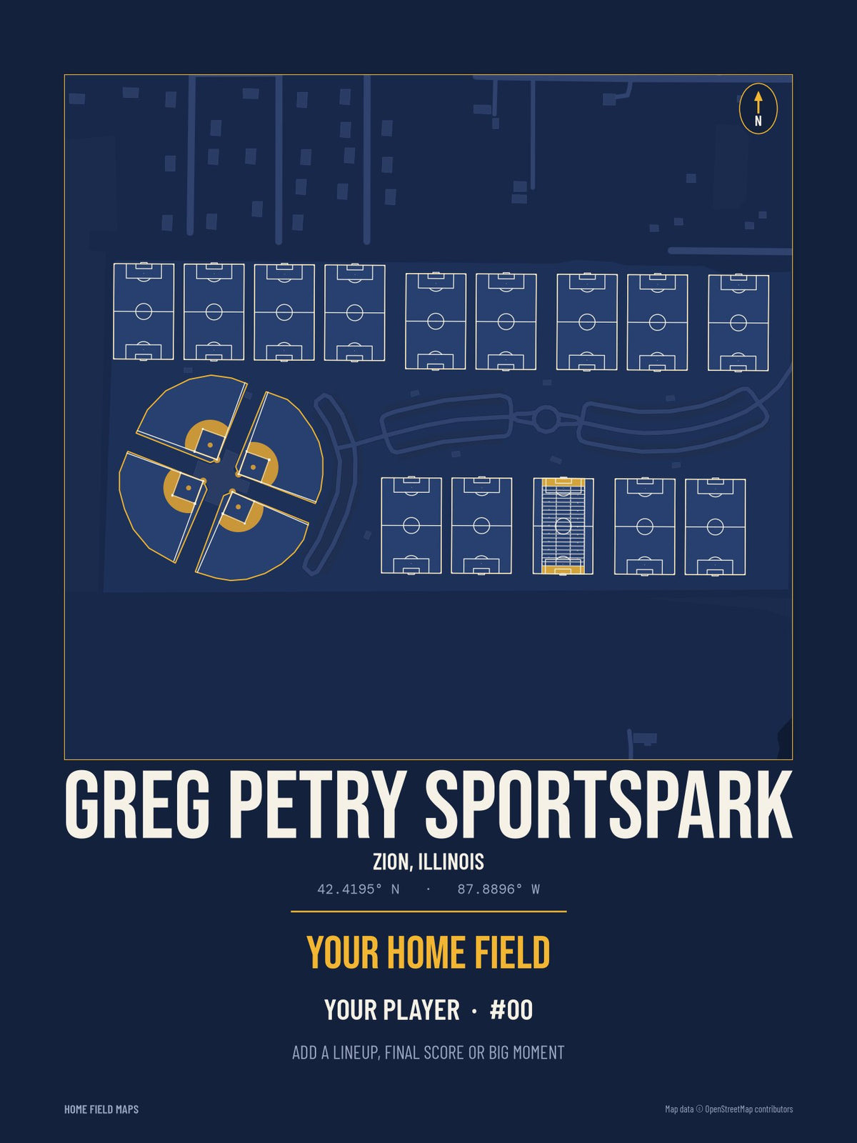 Greg Petry SportsPark map print, team navy gold style