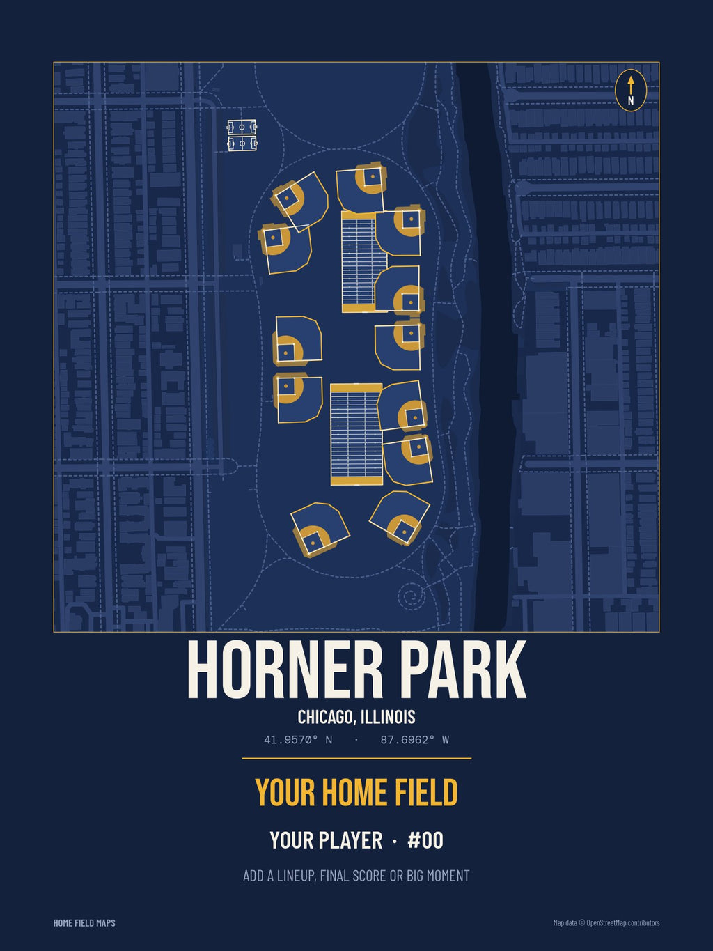 Horner Park map print, team navy gold style