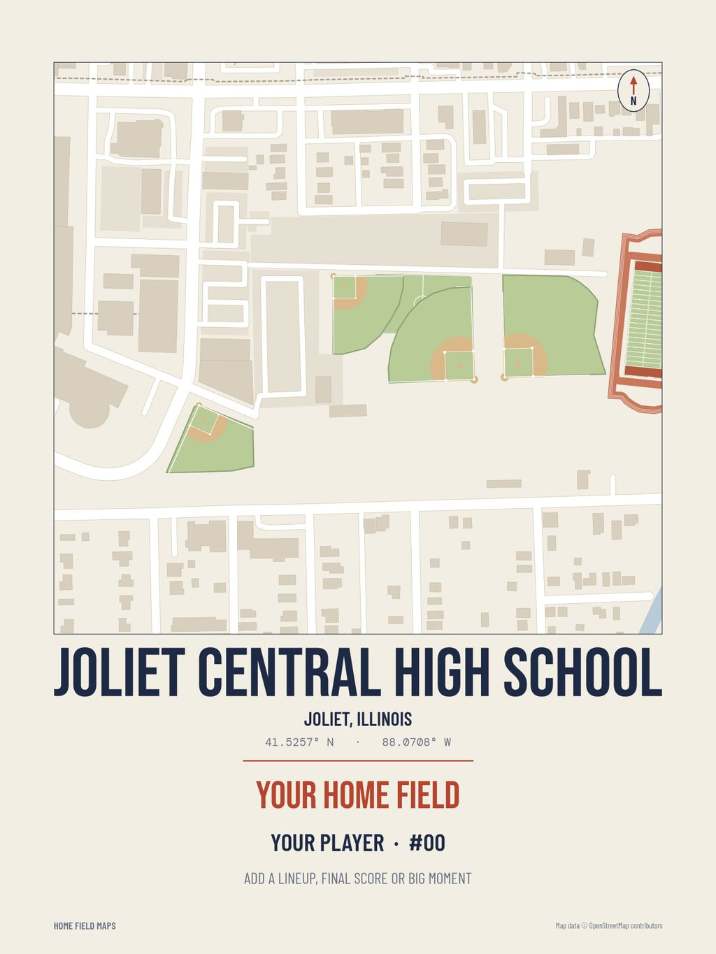 Joliet Central High School map print, classic style