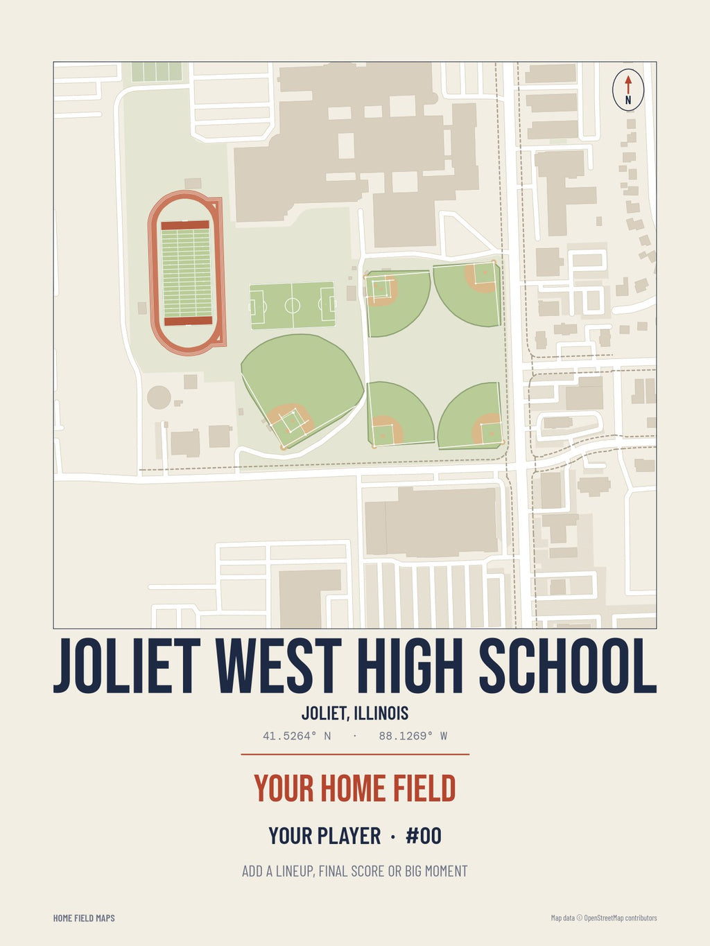 Joliet West High School map print, classic style