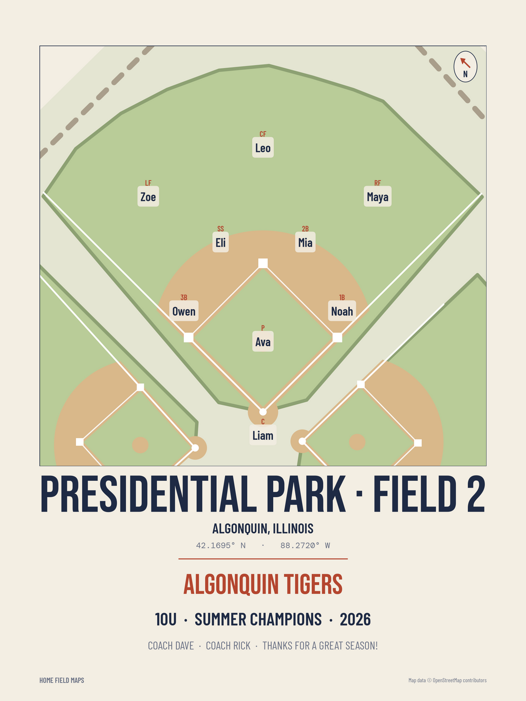 Lineup Card Print: sample baseball design