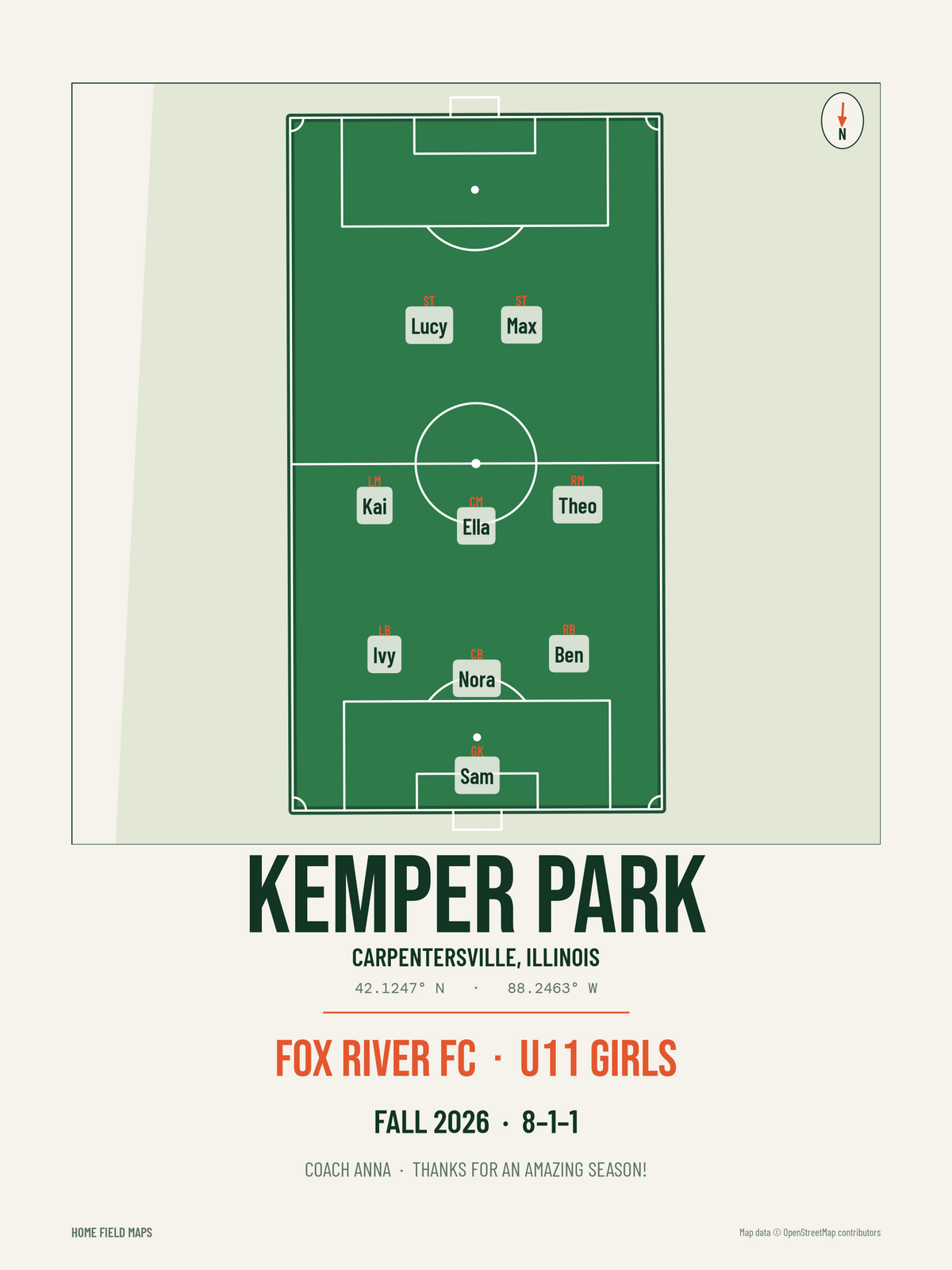 Lineup Card Print: sample soccer design
