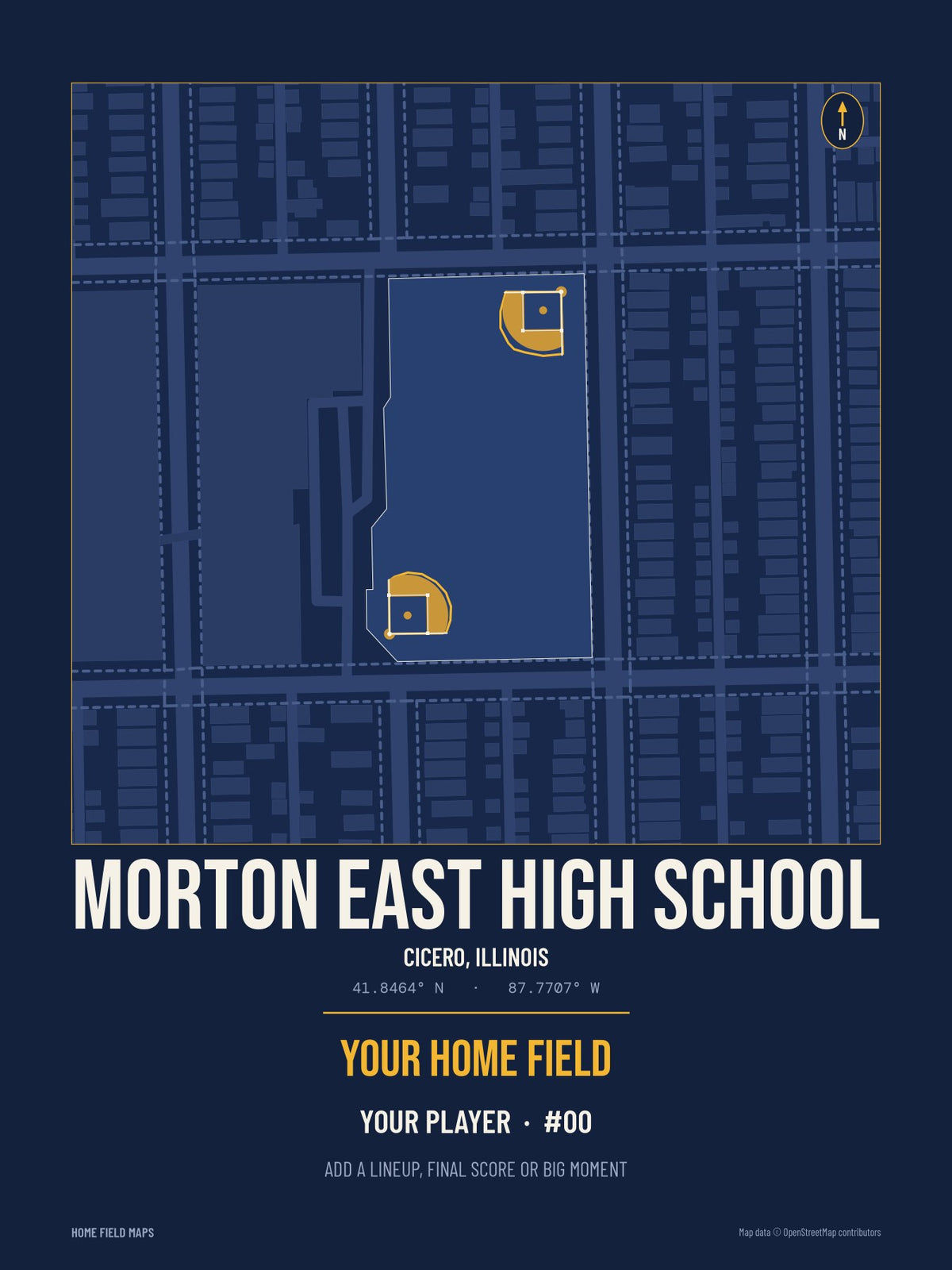 Morton East High School map print, team navy gold style