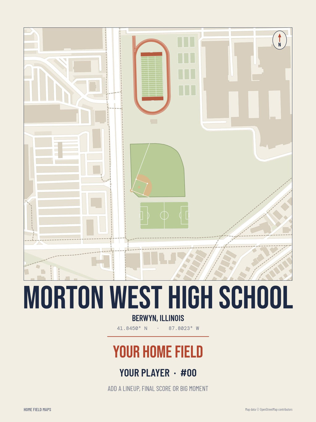 Morton West High School map print, classic style