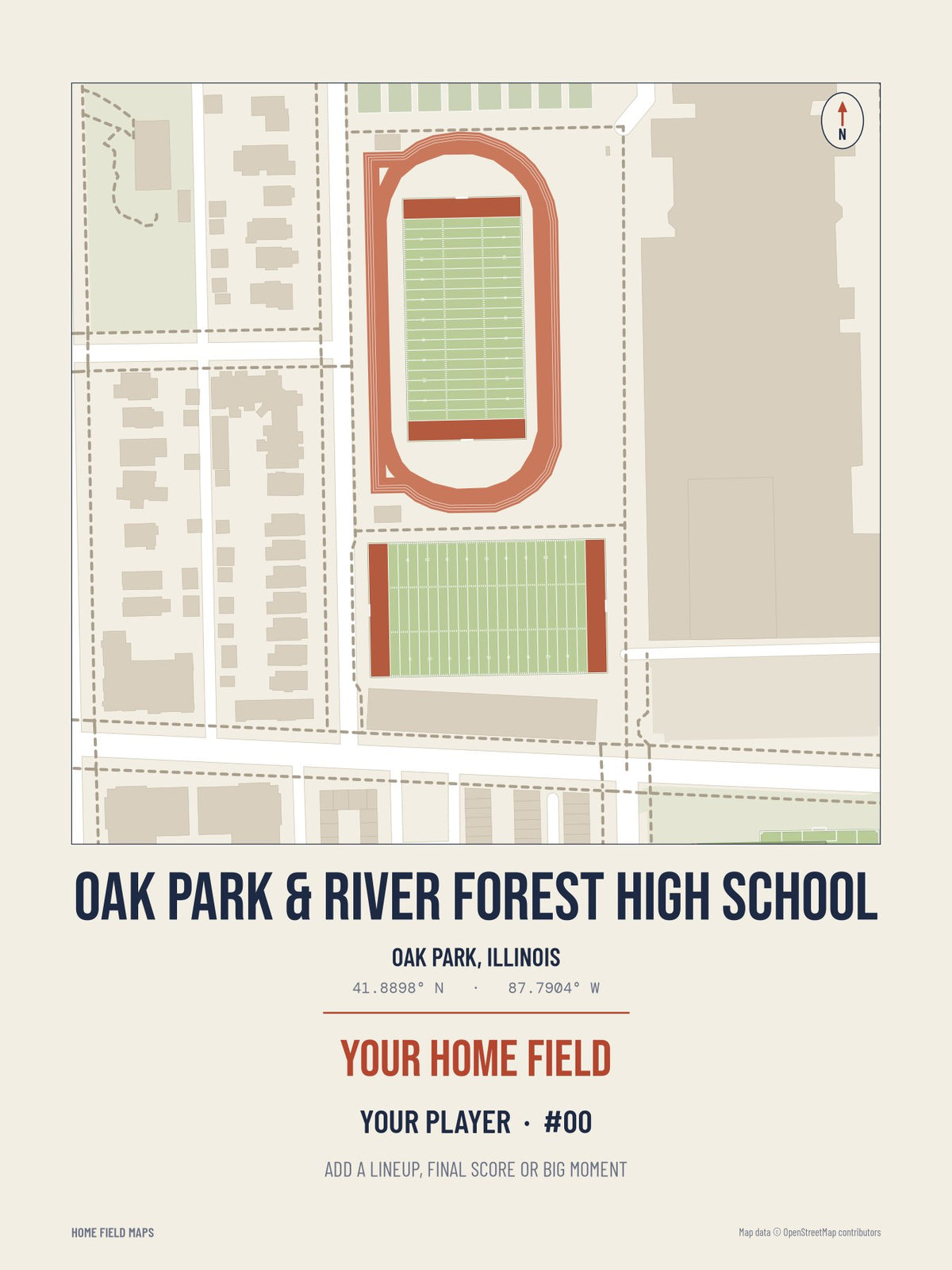Oak Park & River Forest High School map print, classic style