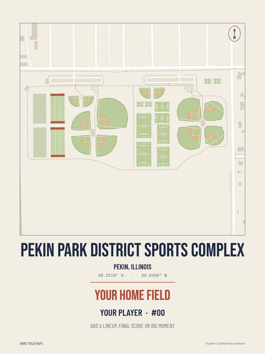 Pekin Park District Sports Complex map print, classic style