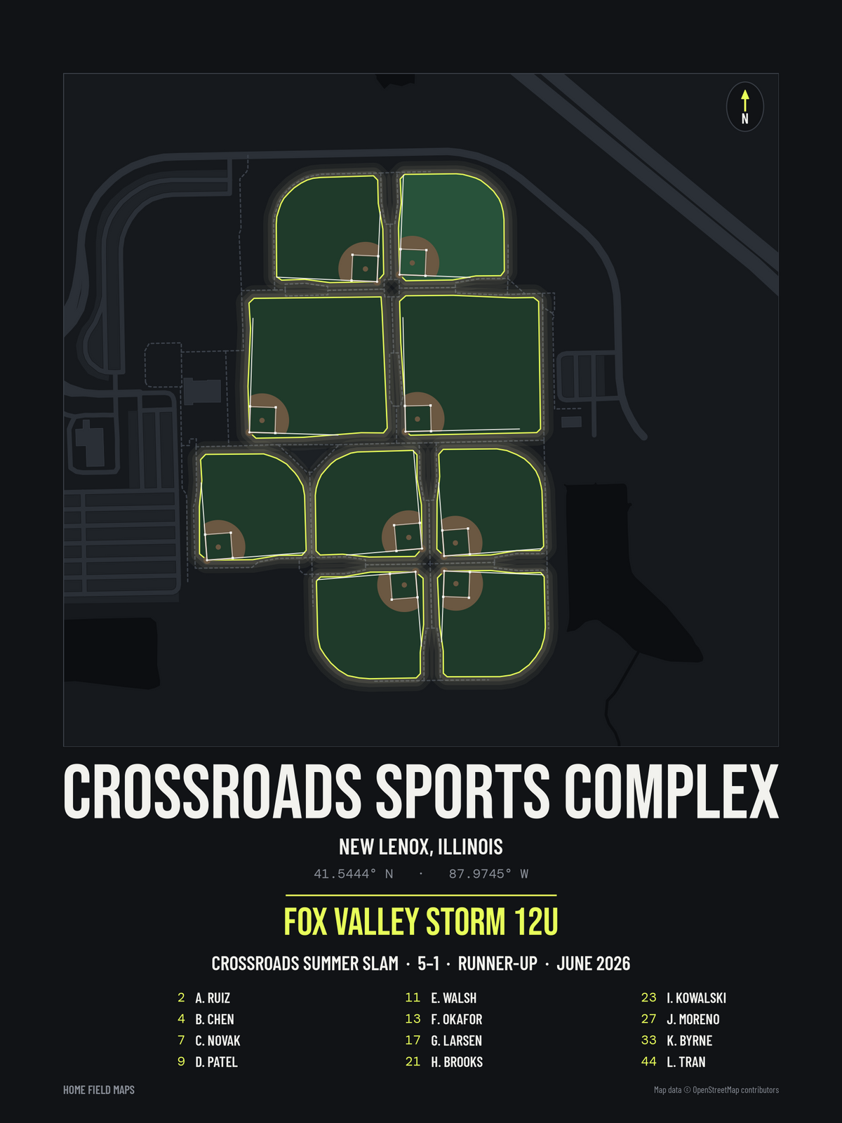 Team Roster Print: sample baseball design