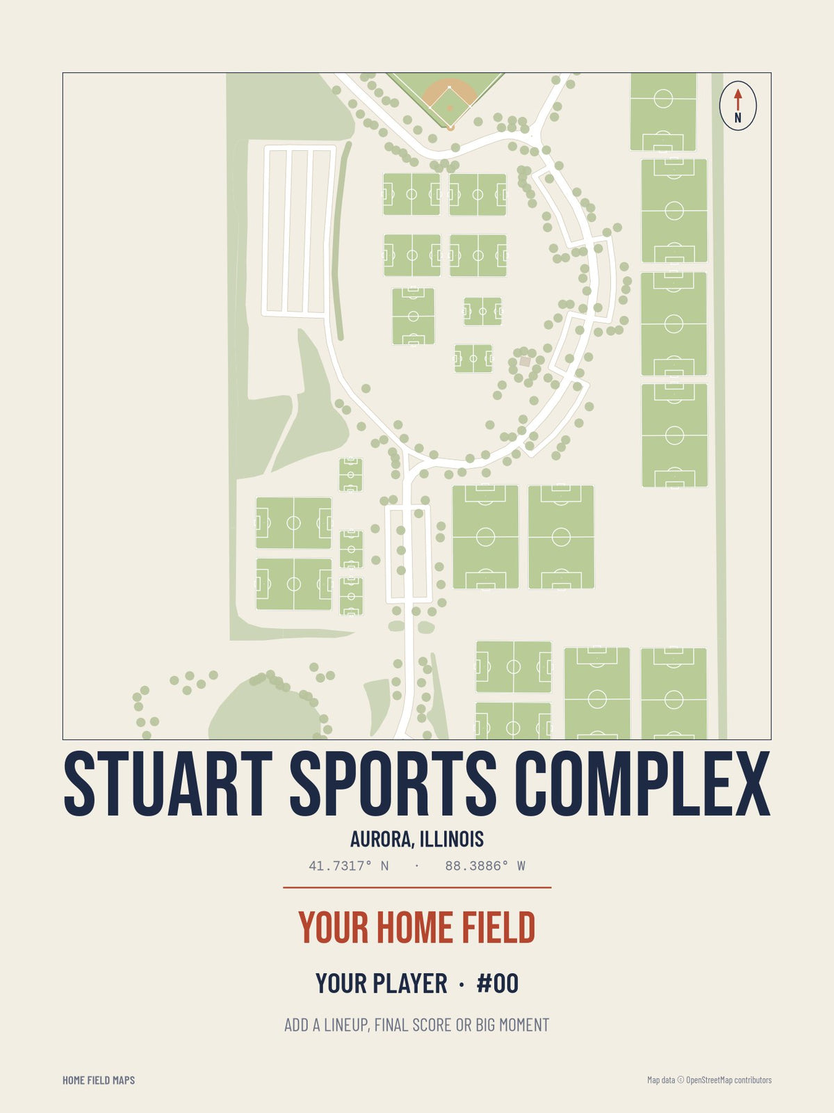 Stuart Sports Complex map print, classic style