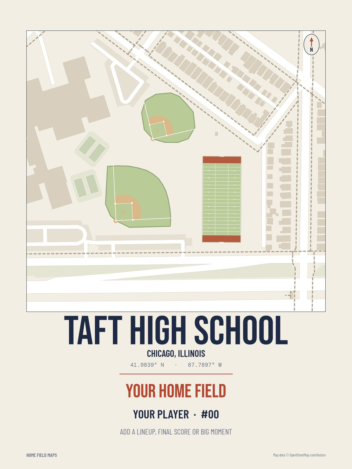 Taft High School map print, classic style