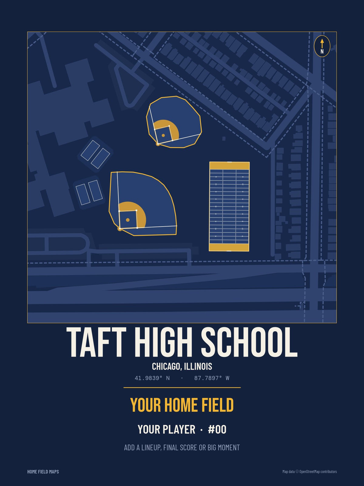 Taft High School map print, team navy gold style