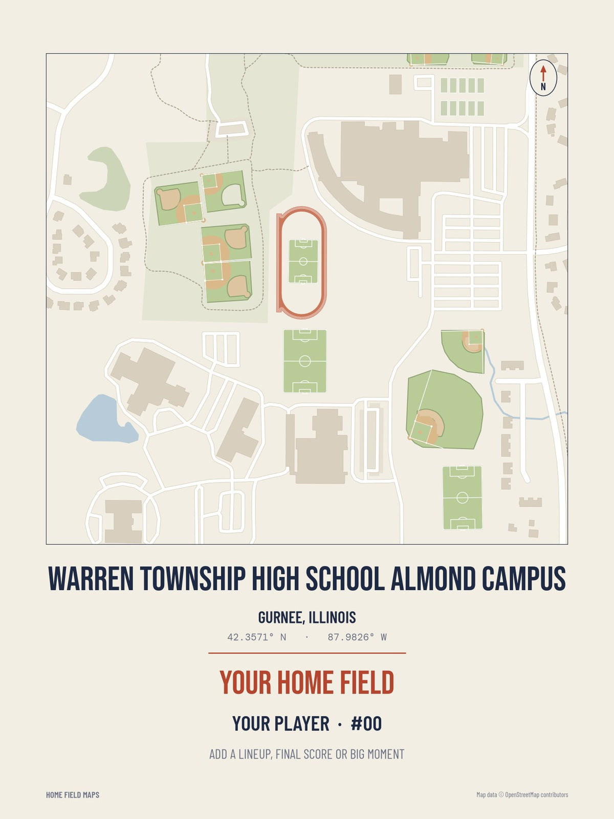 Warren Township High School Almond Campus map print, classic style
