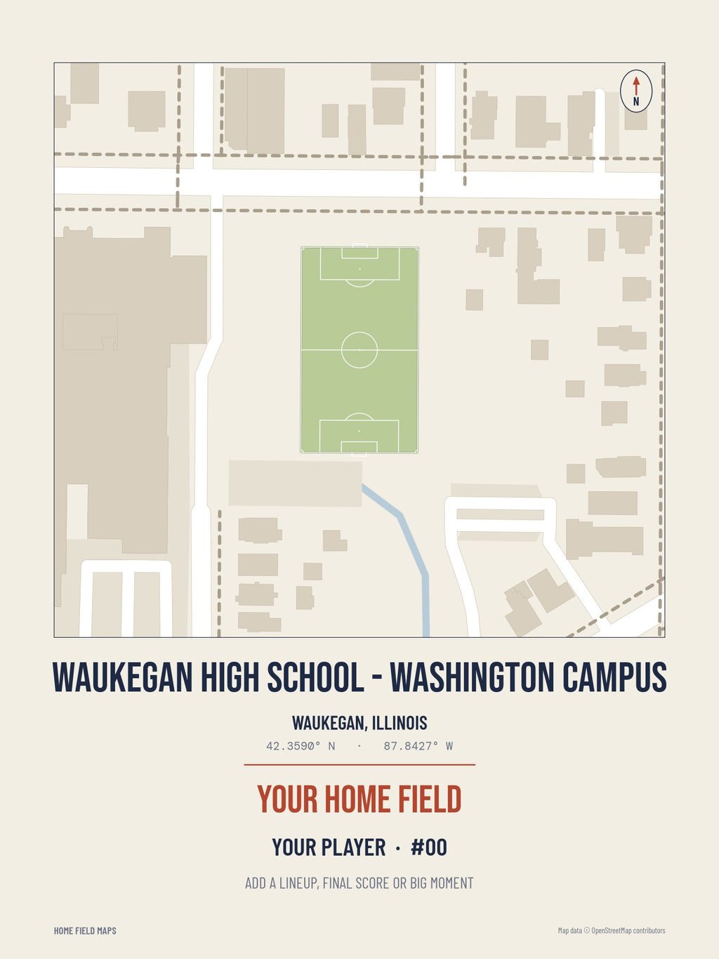 Waukegan High School - Washington Campus map print, classic style